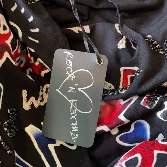 ROCK N’ KARMA NWT Scribble Stretchy Tshirt Dress Sequin and Bead Embellishment - Picture 8 of 9